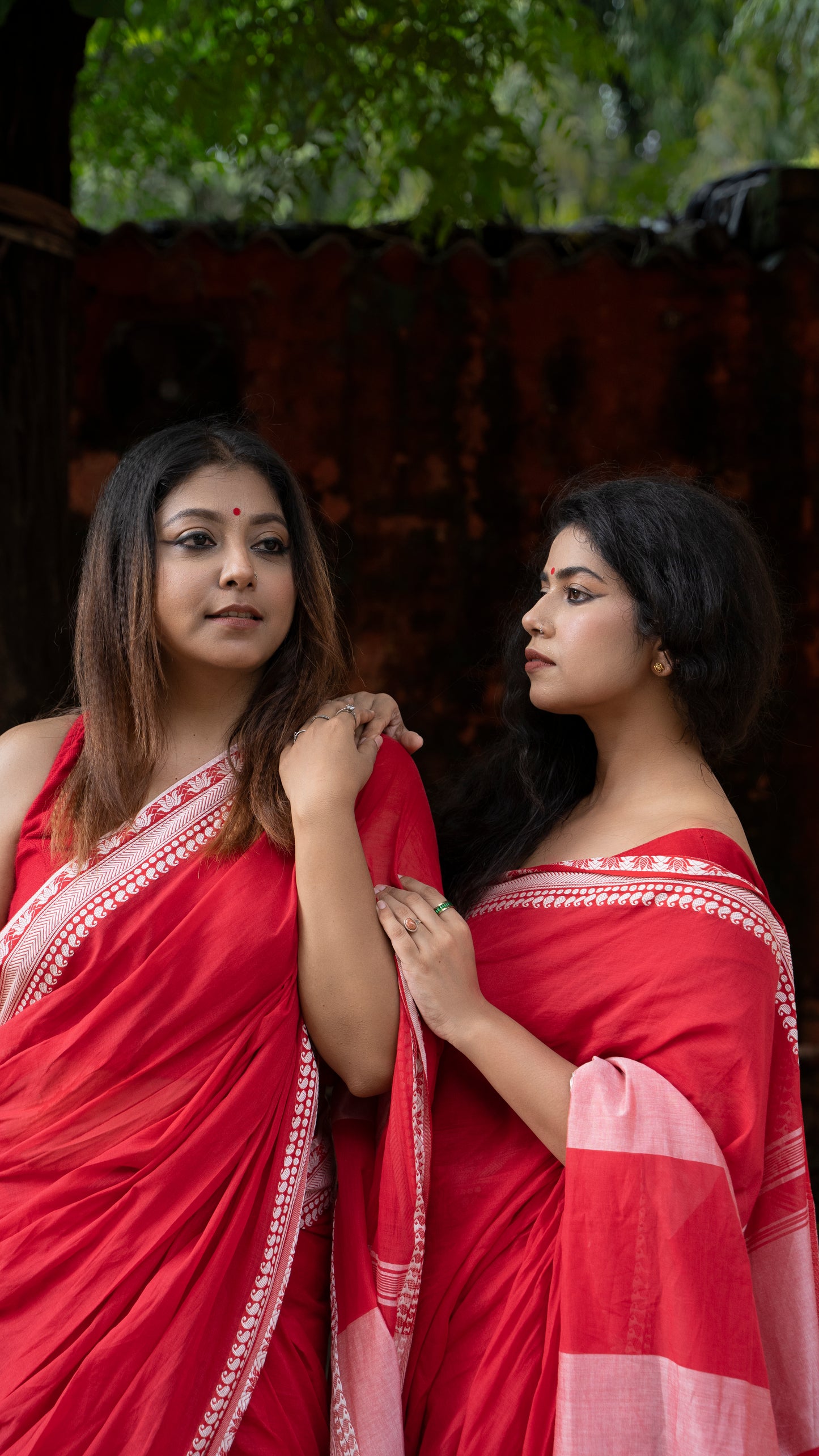 Devii Saree – Red premium cotton with lotus & paisley border, honoring everyday women